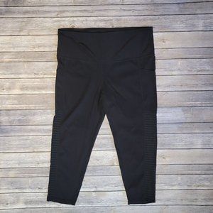 Black Moto Cropped Yoga Leggings Sheer Side Panels Pockets XL 898